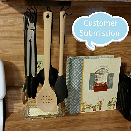 Ez Reach - Under Cabinet Utensil Holder (Maple - White Hooks)