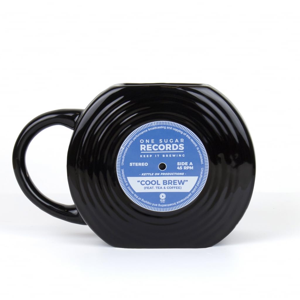 Gift Republic Vinyl Record Novelty Mug Retro Coffee Cup Music Lovers Gift Cool Retro Packaging Large Black Mug Birthday Christma