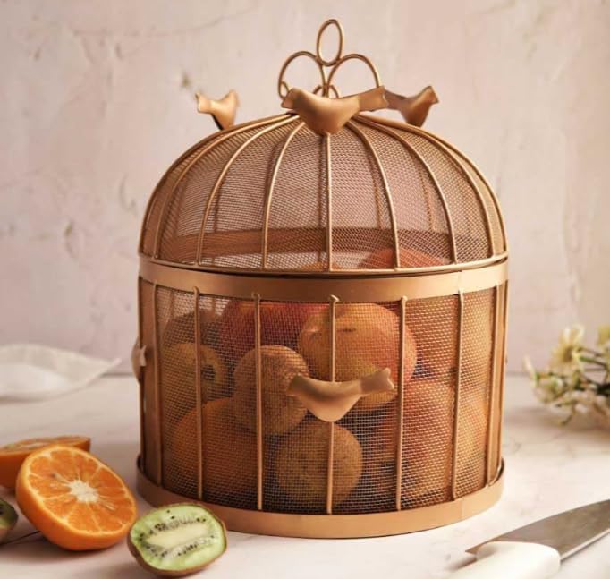 Rizik Store Modern Insect Free Metal Fruit Round Basket With Mesh Lid Suitable For Keeping Fruits, Vegetables (Transparent)