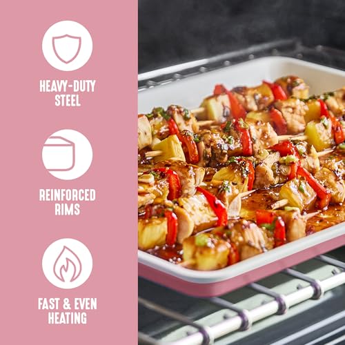 Greenlife Bakeware Healthy Ceramic Nonstick, 18 X 12 Half Cookie Sheet Baking Pan, Pfas-Free, Pink