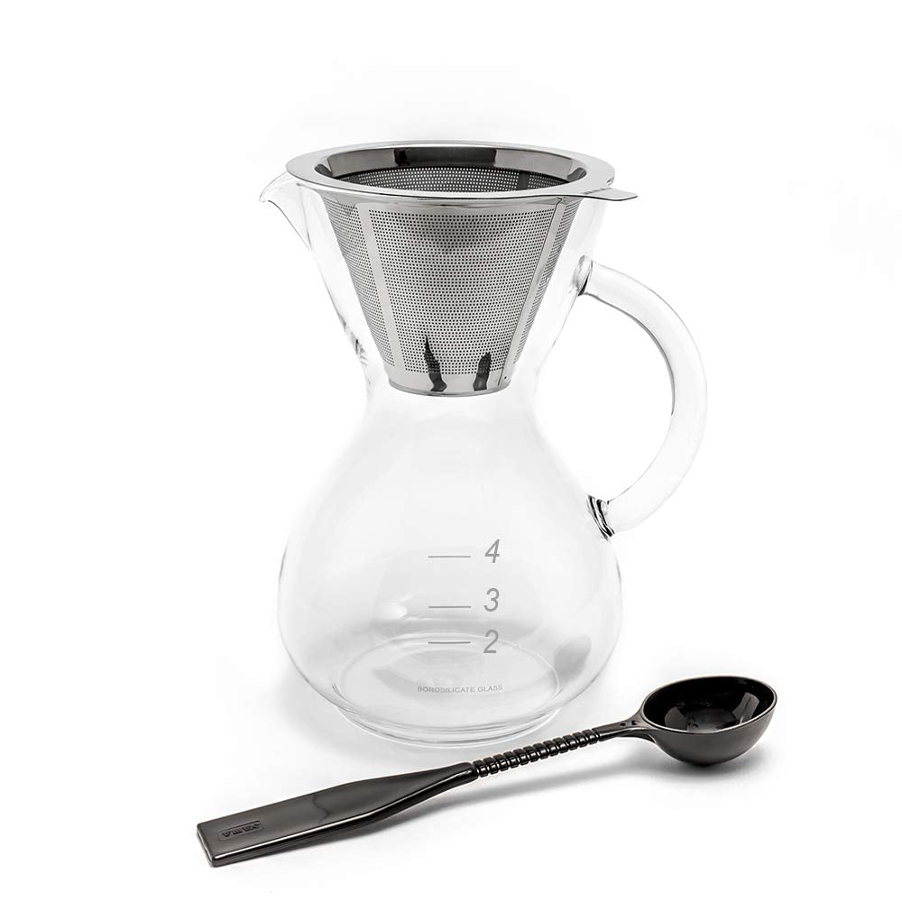 Yama Coffee Glass 20Oz Pour Over Drip Pot With Reusable Stainless Steel Filter Cone, Glass Handle - Yama Glass, Hand Blown In Ta