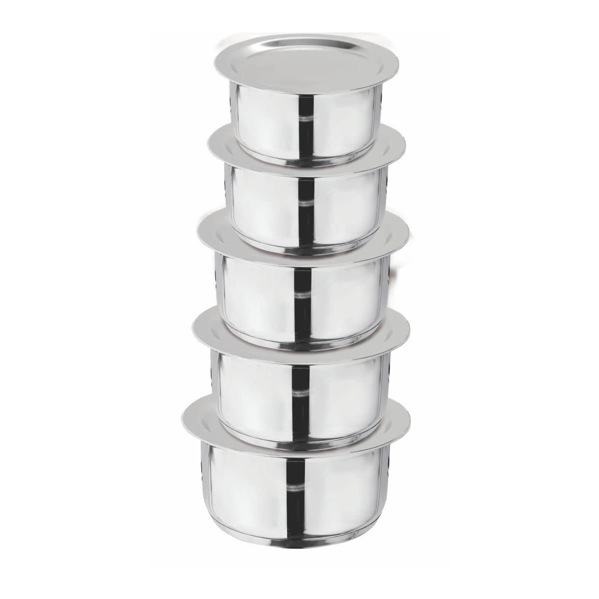 Homeprivilez Steel Heavy Induction Patila Set With Lid | Set Of 5 Pcs  Silver | Or | Kanak Masala Box/Spice Box/Storage/Organis