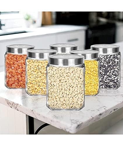Vency Glass Cubical Square 500ml Transparent Glass Jars & Containers for Kitchen Pantry, Snacks, Masala, Honey, Jams, Pickles, C