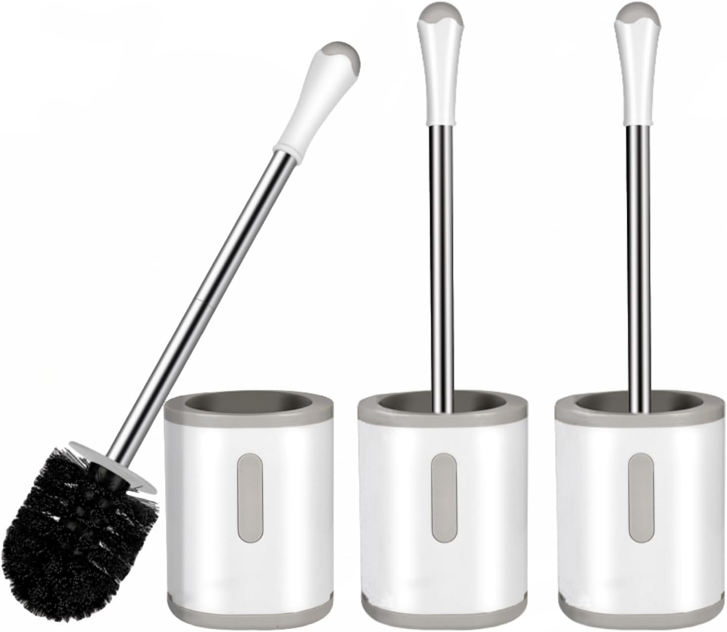 Toilet Brush and Holder Set, 3 Pack with Stainless Steel Handle Toilet Bowl Brush, Compact Toilet Scrubber Brush for Deep Cleani