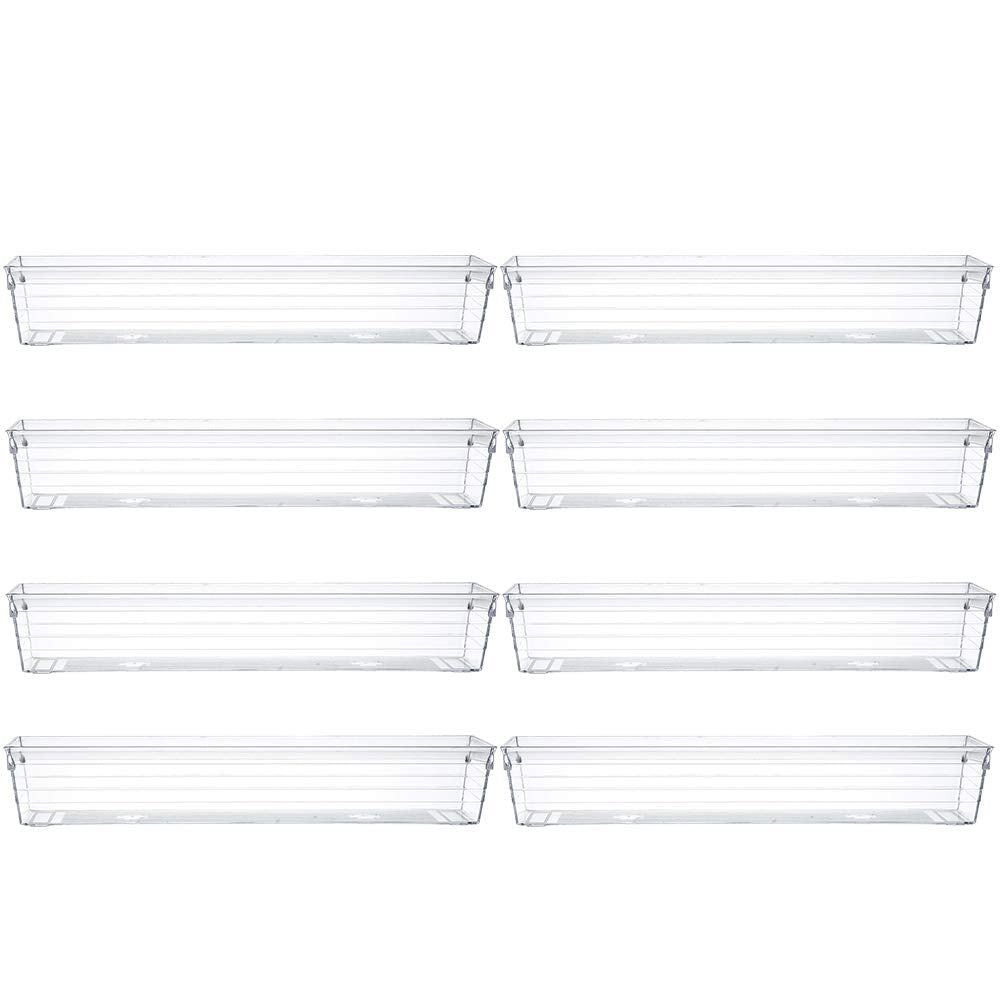 Backerysupply Clear Plastic Drawer Organizer Tray for Vanity Cabinet (12     3     2   ,Set of 8),Storage Tray for Makeup, Kitch