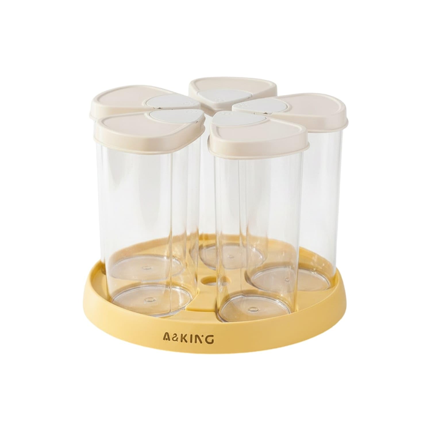 Zoomella Transparent Rotating Storage Container SnapTop Lids Grain Storage Container Compact Rotating Cereal Dispenser Round Ba