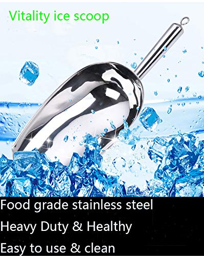 Kenbutsu Ice Scoop 12Oz, 11 Inch Medium Stainless Steel Metal Food Scoops For Kitchen Party Bar Wedding, Durable & Heavy Duty, D