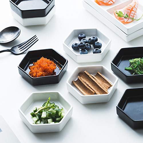 Sizikato 4Pcs Geometric Hexagon Ceramic Soy Sauce Dipping Bowls Side Dishes For Snack Sushi Fruit Appetizer Dessert. 4 Inches