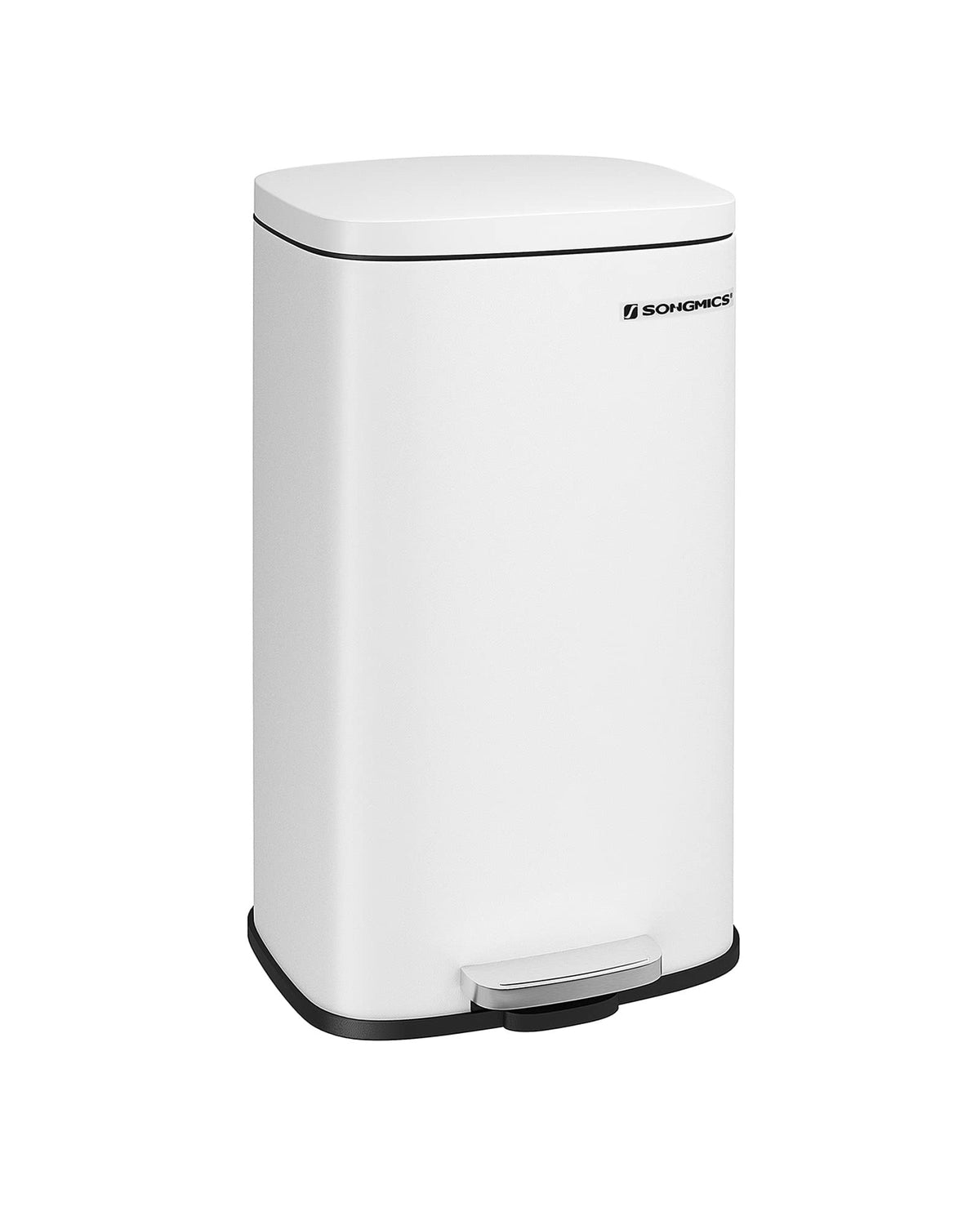 Songmics 8-Gallon Trash Can, Stainless Steel, With Hinged Lid, Plastic Inner Bucket, Soft Closure, Odor Proof, Hygienic, White