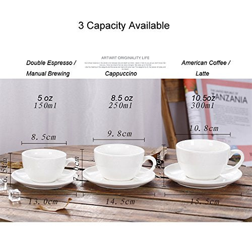 Coffeezone Latte Art Cup And Saucer For Latte & Cappuccino & Double Espresso, New Bone China, Mate For Coffee Shop And Barista (