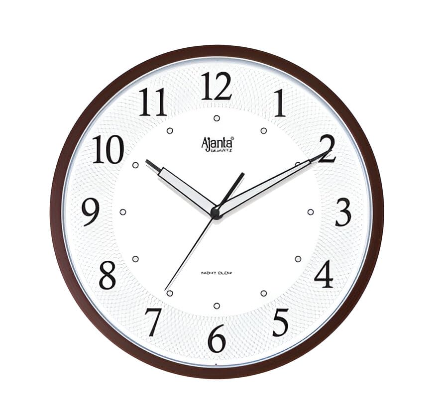 Ajanta 12 Inches Silent Sweep Radium Analog Wall Clock - Night Glow, White Dial - 30X30 Cm, Brown W, Plastic