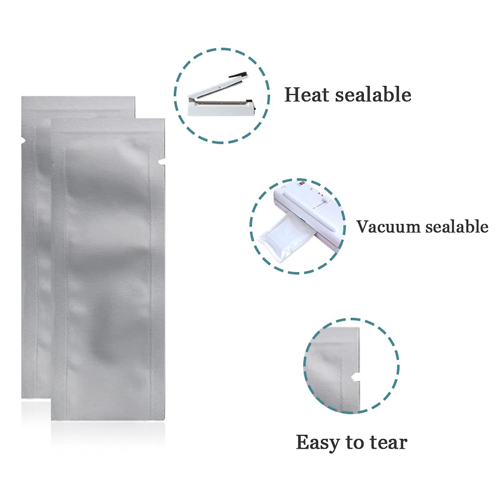 Pabck 100 Pcs 2.75X9.4 Inch (Inside Size 2.35X9 Inch) Coffee Food Storage Heat Sealable 3.34Mil Mylar Pure Foil Bag Vacuum Pouch