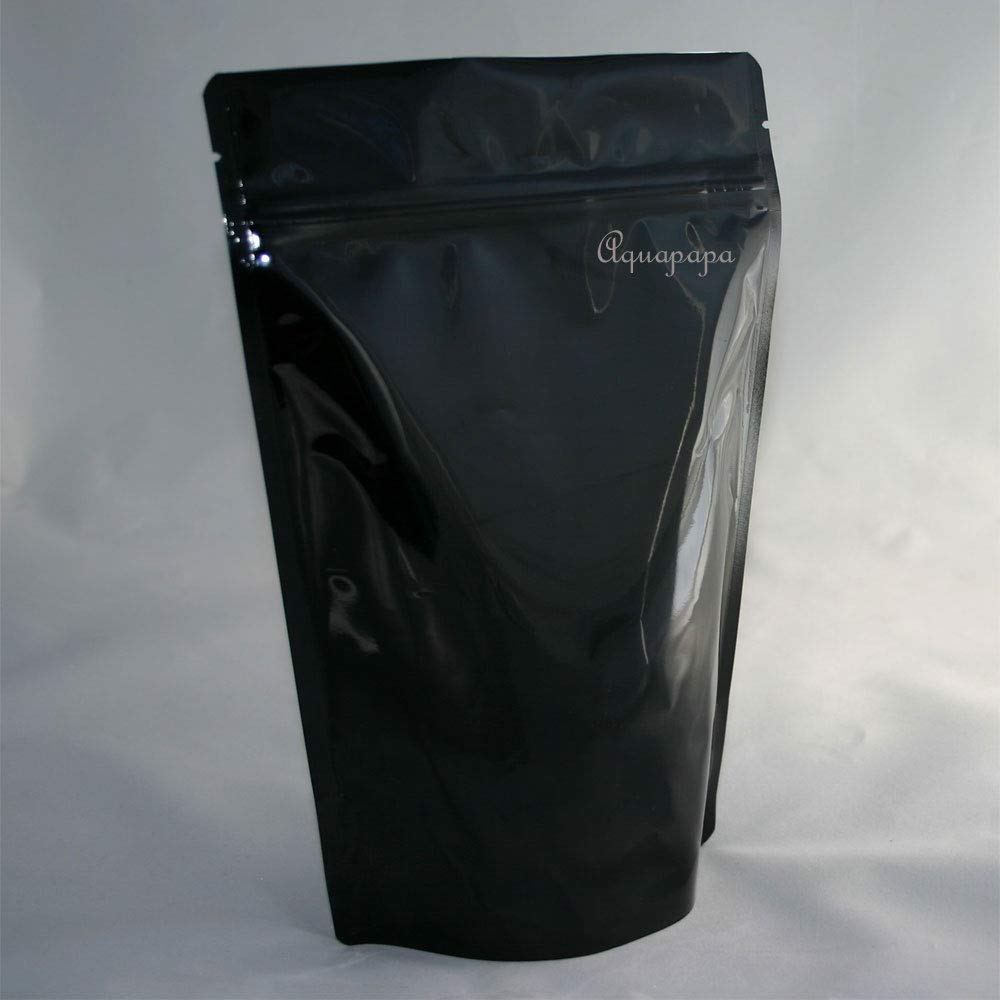 Aquapapa Stand Up Pouch Heavy Duty Metallized Black With Zip Lock Closure - Top Notch Food Storage Packaging Bag, 5 Mil, 25-Pack