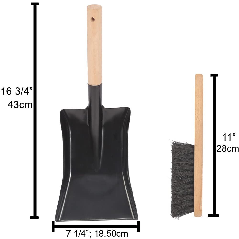 Aboniris Coal Shovel And Hearth Brush Set Made Of Natural Wood And Coco Bristles, Hearth Tidy Set, Fireplace Shovel And Brush, F