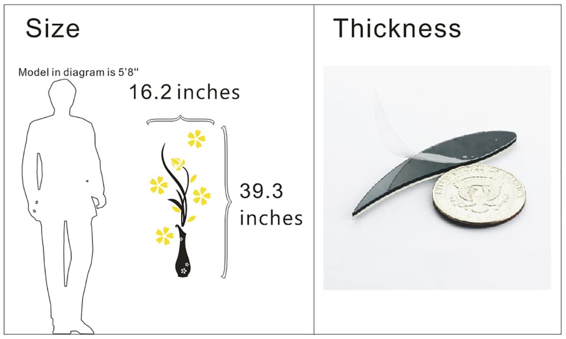 3D Vase Wall Murals For Living Room Bedroom Sofa Backdrop, Diy Wall Decal - Originality Stickers Gift, Yellow, 39 X 16 Inches