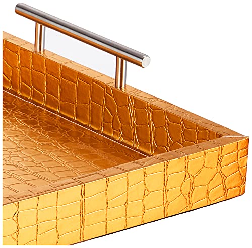 American Atelier Alligator Rectangle Serving Tray with Handles  14'' x 19'' x 3''  gold