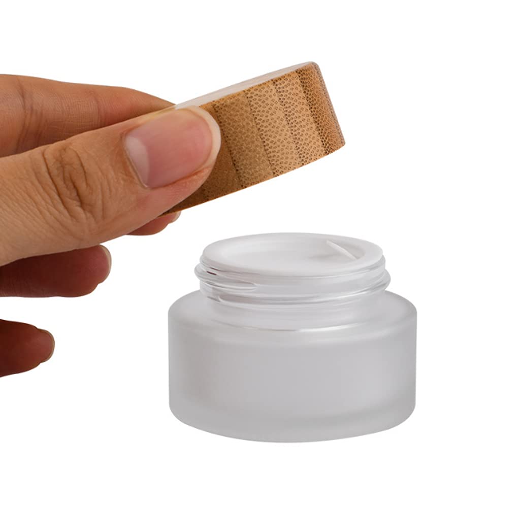 100G 100Ml Frosted Glass Cream Jar Cosmetic Container With Inner Liners And Natural Bamboo Lids Refillable Straight Sided Glass