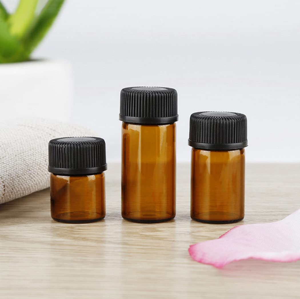 AFMNQZ 50Pack Set 1ML Amber Glass Bottle with Orifice Reducer and Cap Small Essential Oil Vials (1ML)