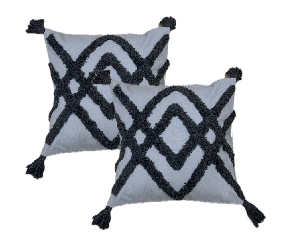 Wisdom Decor Sofa Cushion Cover Cotton | Cushion Covers 16 Inch X 16 Inch | Living Room Cushion Covers | Pack Of 2 Grey