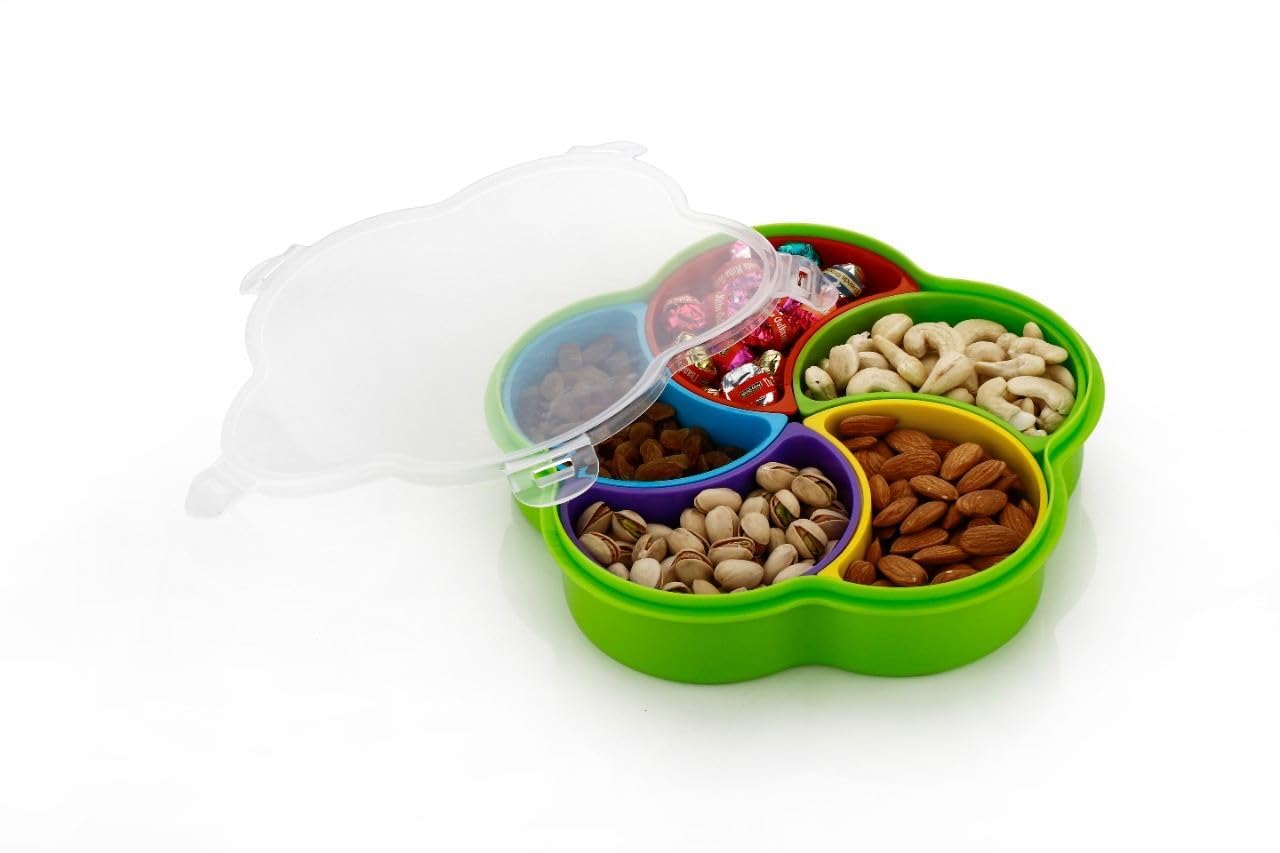 Luckymorden Multipupose Elegant Masala/Spice/Candy/Chocolate/Snacks/Dry Fruit Storage Box For Diwali, 5 Section Storage Containe