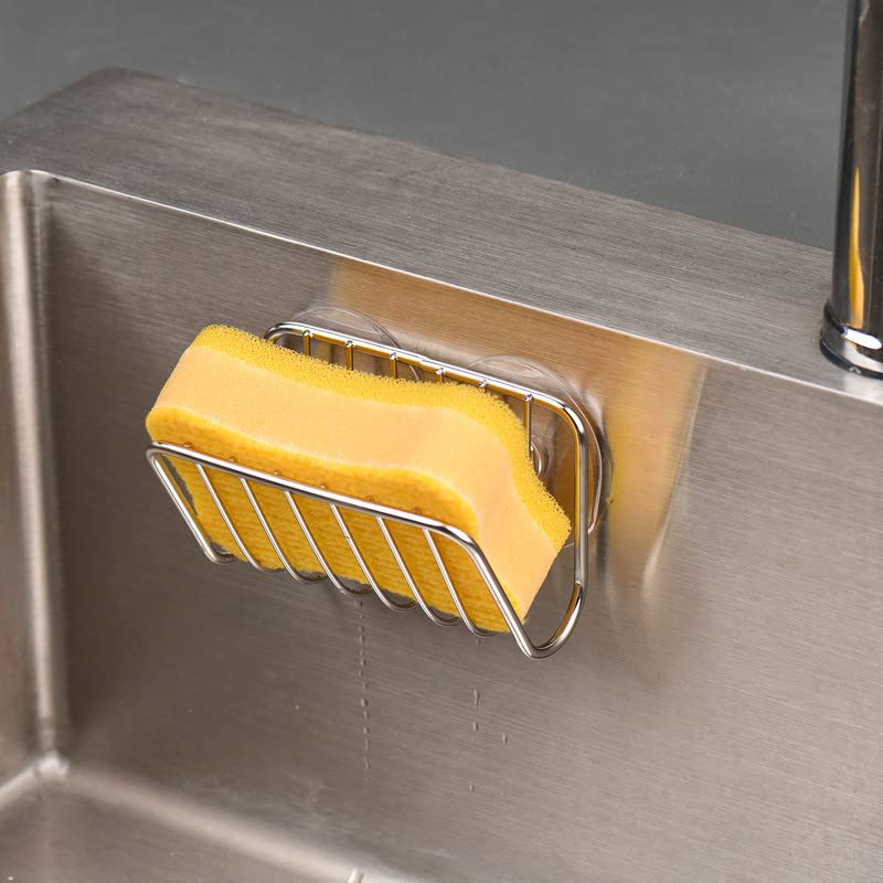 Toplife Sponge Holder For Kitchen Sink, Stainless Steel Suction Cup Sponge Caddy - Silver - 2 Pack