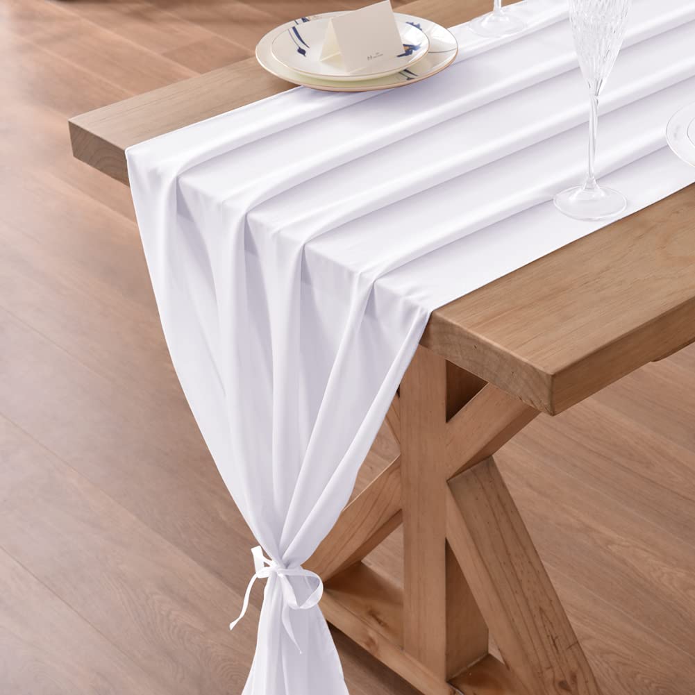 Socomi 14Ft White Chiffon Table Runner 29X170 Inches Sheer Wedding Runner Romantic Rustic Table Runner For Easter Thanksgiving C
