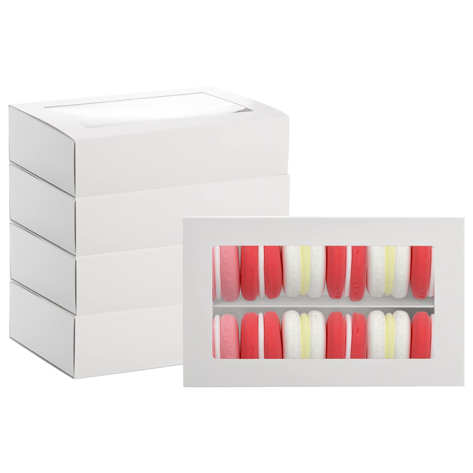 Dicunoy 30 Pack Macaron Boxes For 12, Macaron Gift Box, White Bakery Boxes With Clear Window, Cookie Packaging Box For Strawberr