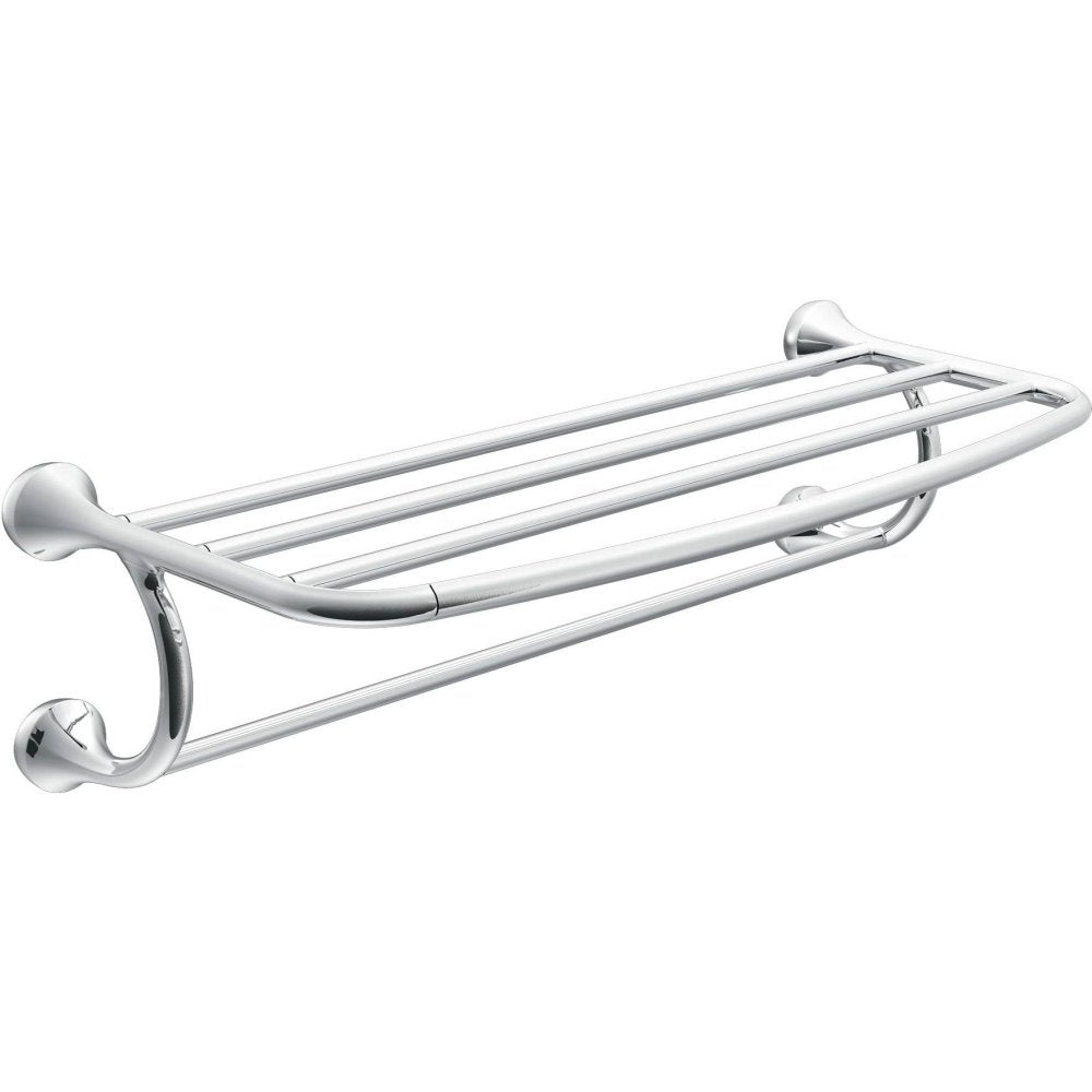 Moen Yb2894Ch Eva 24-Inch Wide Bathroom Hotel-Style Towel Shelf With Towel Bar, Chrome