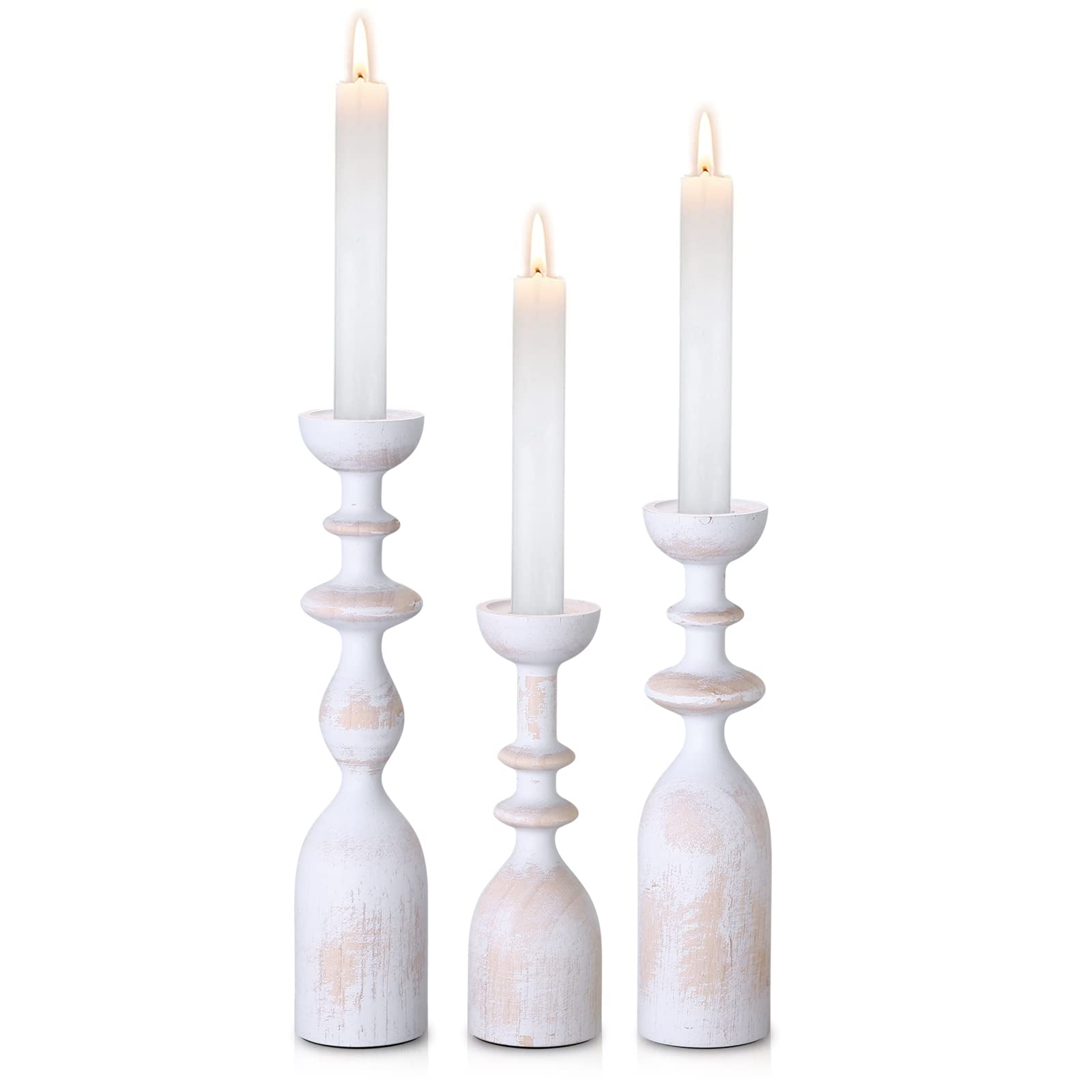 HOWSILAY Wood Candle Holder Candlestick Holders for Table Centerpiece - Rustic Farmhouse Decor Candle Stand fits 3/4 or 7/8 Tape