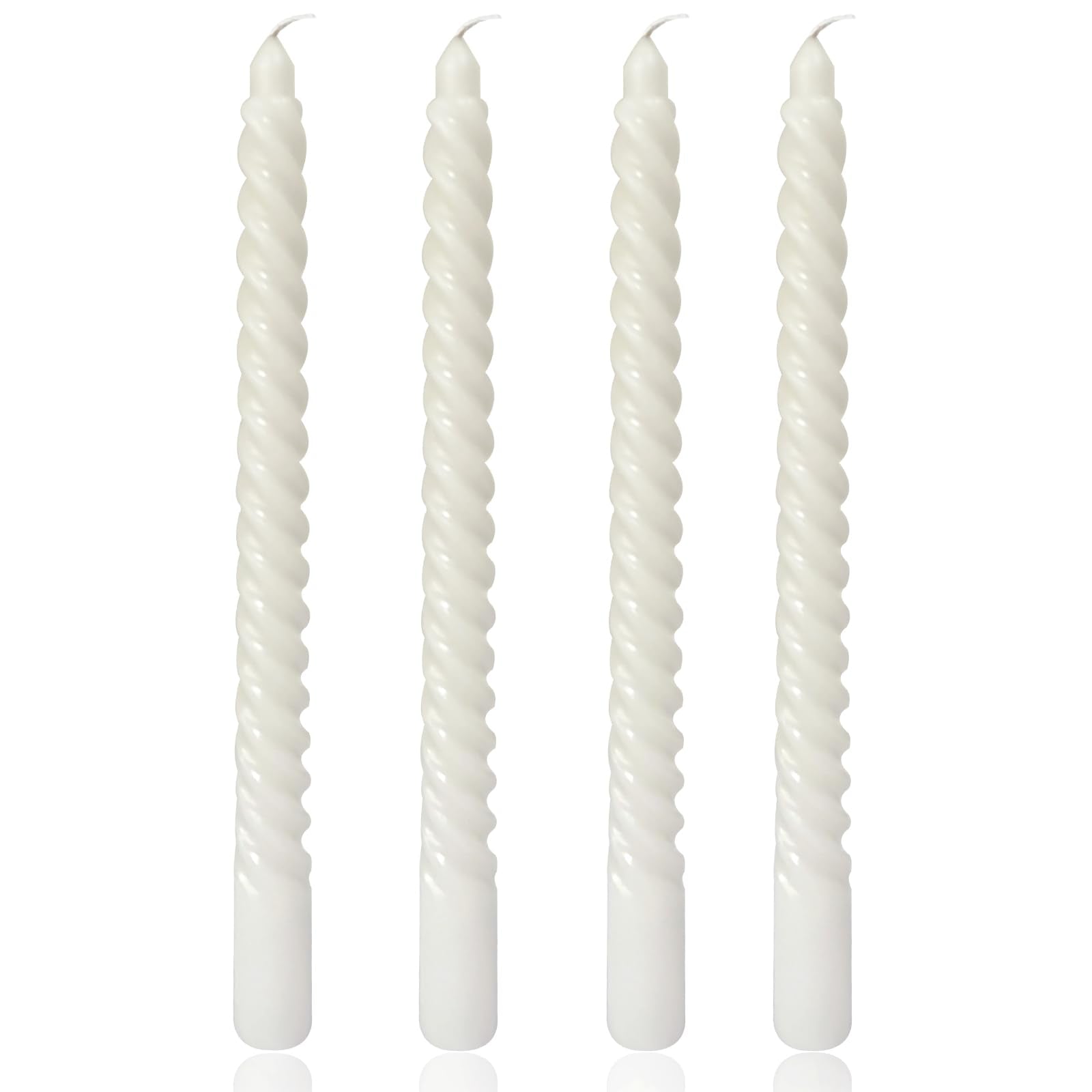 White Spiral Taper Candles for Home Decoration, 4 Pack 10 Inch Candlesticks for Dinner Party Holiday Birthday Celebration, Dripl