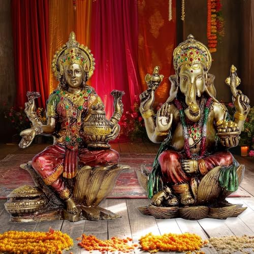 A&S Ventures Laxmi Ganesh Murti Sitting On Lotus Idol Laxmi Ganesh Ji For Home Decor Temple Mandir Pooja Room Office Table Decor