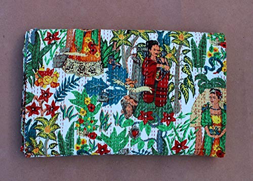 Mtreon Jaipuri Quilt Handmade Bed Cover Cotton Kantha Blanket Throw Home Decor Bedspread Bedsheet, Twin Size, Multicolours(60 X9