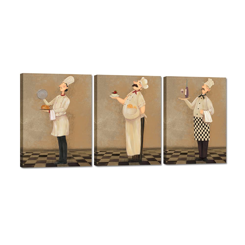 Ihappywall 3 Pieces Vintage French Chef Canvas Wall Art Modern Cooking Picture For Kitchen Restaurant Dining Room Wall Decor Rea