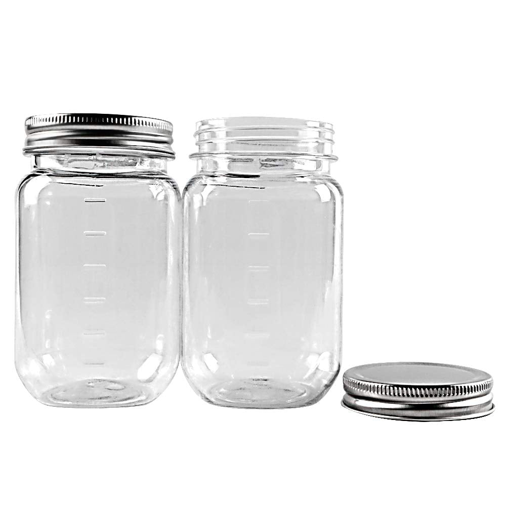 Novelinks 16 Ounce Clear Plastic Jars Containers With Screw On Lids - Refillable Round Empty Plastic Slime Storage Containers Fo