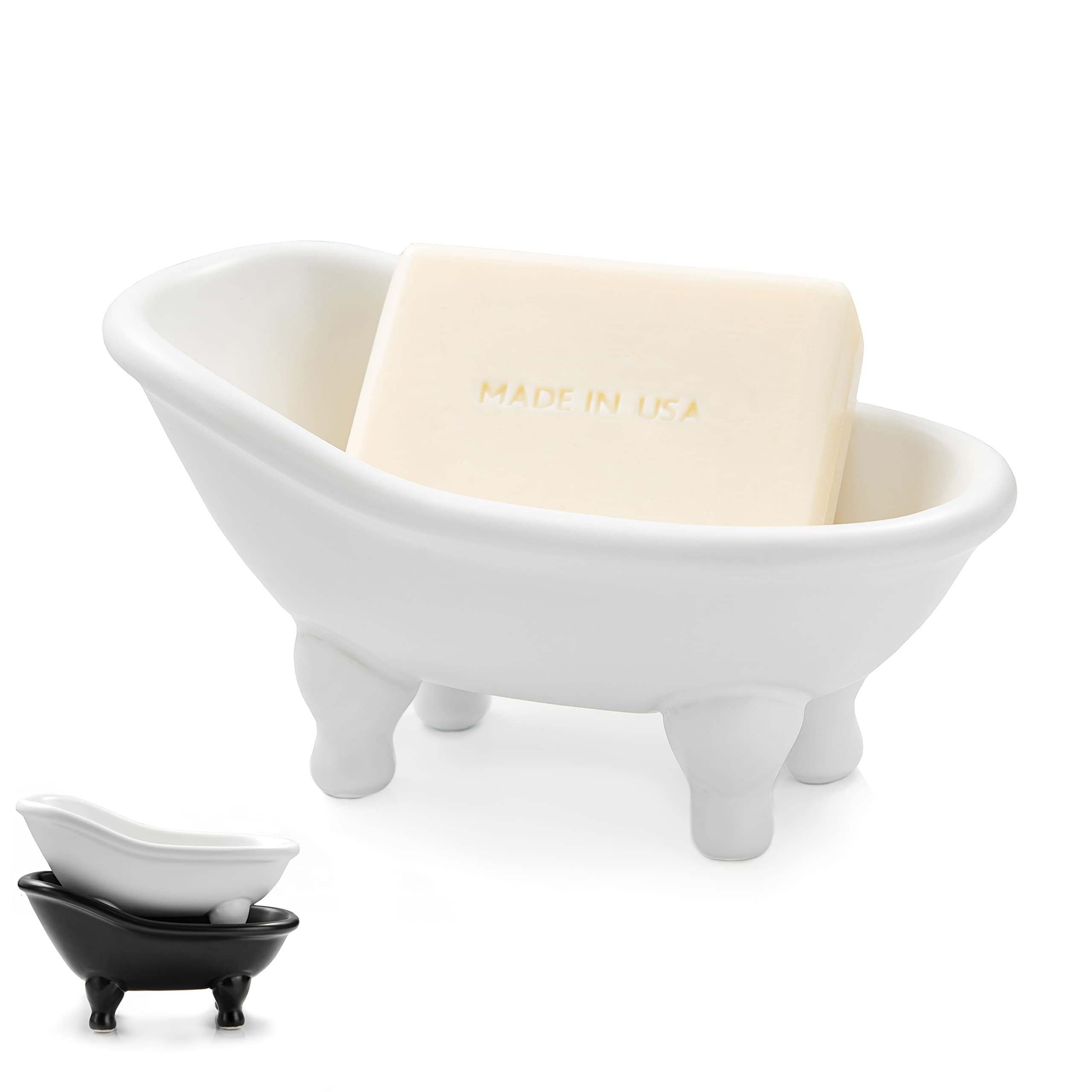 1Piece 5.6'' White Ceramic Mini Bathtub Soap Dish Small Planter Makeup Organizer Container Hamster Bathtub (White)