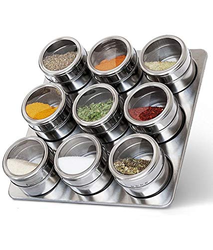 Tophaven 9Pcs Magnetic Spice Rack Stainless Steel Magnetic Spice Rack Shape Spice Rack Stainless Steel Jar