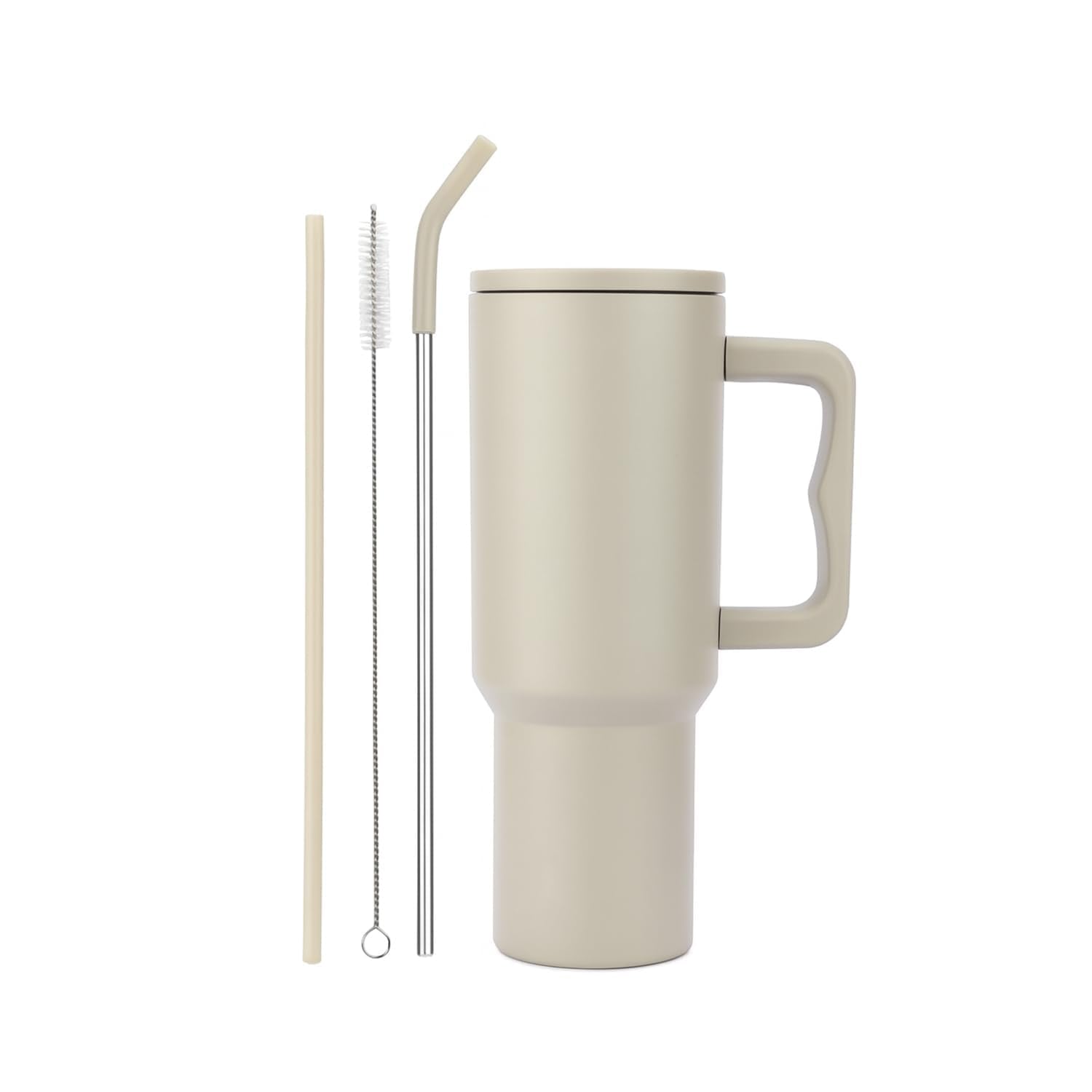 Larynx 1200Ml Stainless Steel Trek Tumbler With Handle, Straw Lid, Leakproof Travel Mug For Gym, Office (Stone Silk)