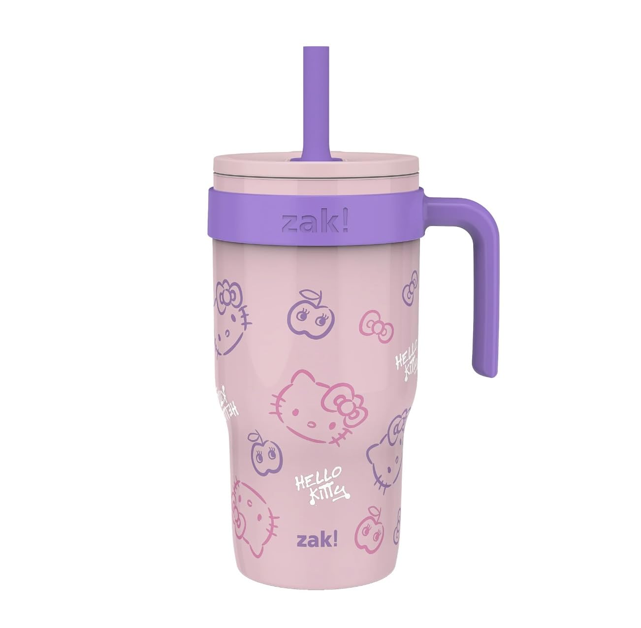 Zak Designs Hello Kitty Cruiser Tumbler with Handle, Leak-Proof Straw, Stainless Steel, Vacuum Insulated, 18 oz.