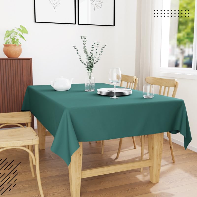 Encasa Table Cloth Size 56X84 In | Cotton Canvas Fabric | Emerald Solid Color | Dining Tablecloth For Decoration - Machine Washa