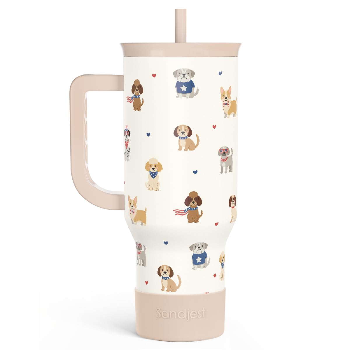 SANDJEST Dogs 40oz Tumbler with Handle and Straw, Insulated Stainless Steel Travel Coffee Mug for Women Girls Dog Lovers Dog Mom