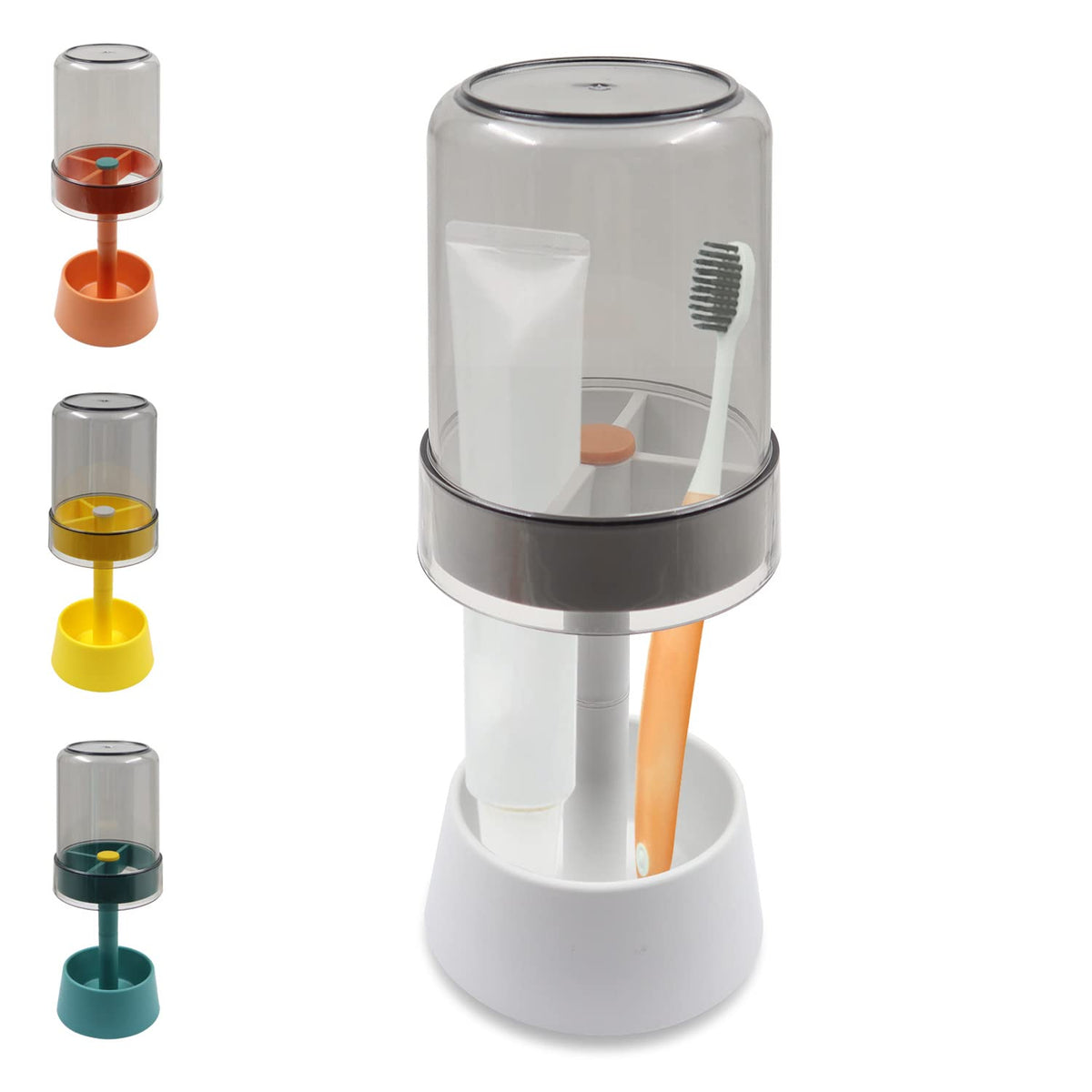 Toothbrush Holder Stand With Tooth Brush Cups/Cover, Toothpaste Holder Stand With 3Slots,Dental Storage Organizer Holder Stand,