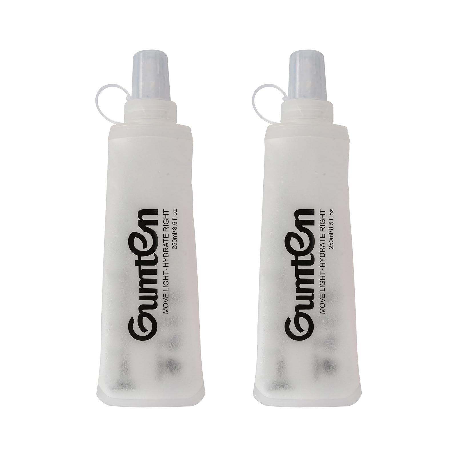Gumten 2 Pack Soft Flask 250ml TPU BPAFree Soft Water Bottle LeakProof Collapsible for Hydration Pack Running Vest Marathon Hi