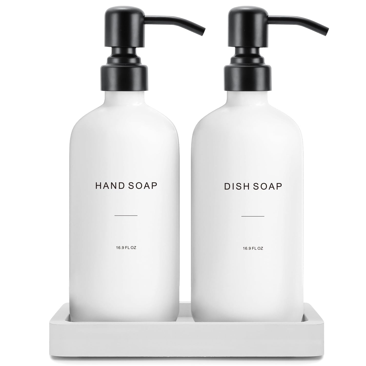 Prus Waso Kitchen Soap Dispenser Set, Contains Dish Soap Dispenser And Hand Soap Dispenser. White Soap Dispenser With Black Stai