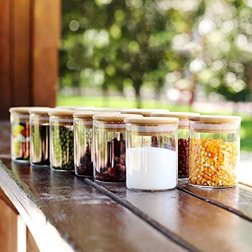 Vency 6 Set Glass Jars Set, 220ml with Bamboo Airtight Lids, Food Cereal Storage Containers for Home Kitchen Tea Herbs Pasta Cof