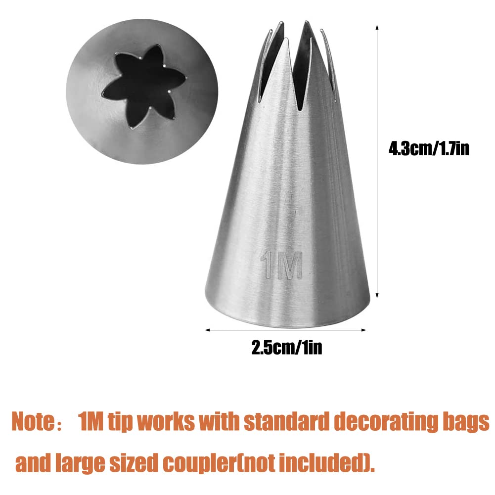 1M Piping Tip For Cake Decorating,Seamless Icing Tips,3 Pcs Decorating Tips,Open Star,Stainless Steel