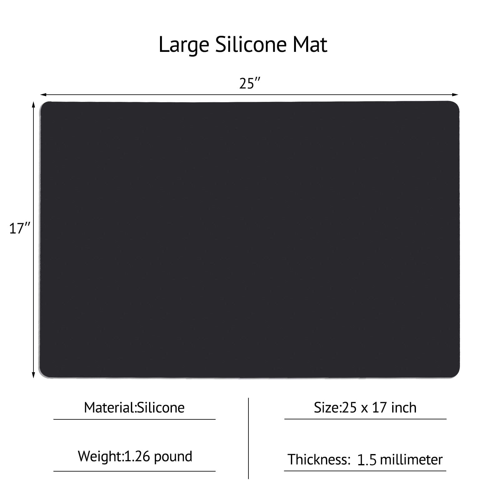 Gartful Silicone Mats For Kitchen Counter, Thicker 0.06'', 25 X 17 Inches Multipurpose Table Mat, Silicone Pad Desk Work Mat, No