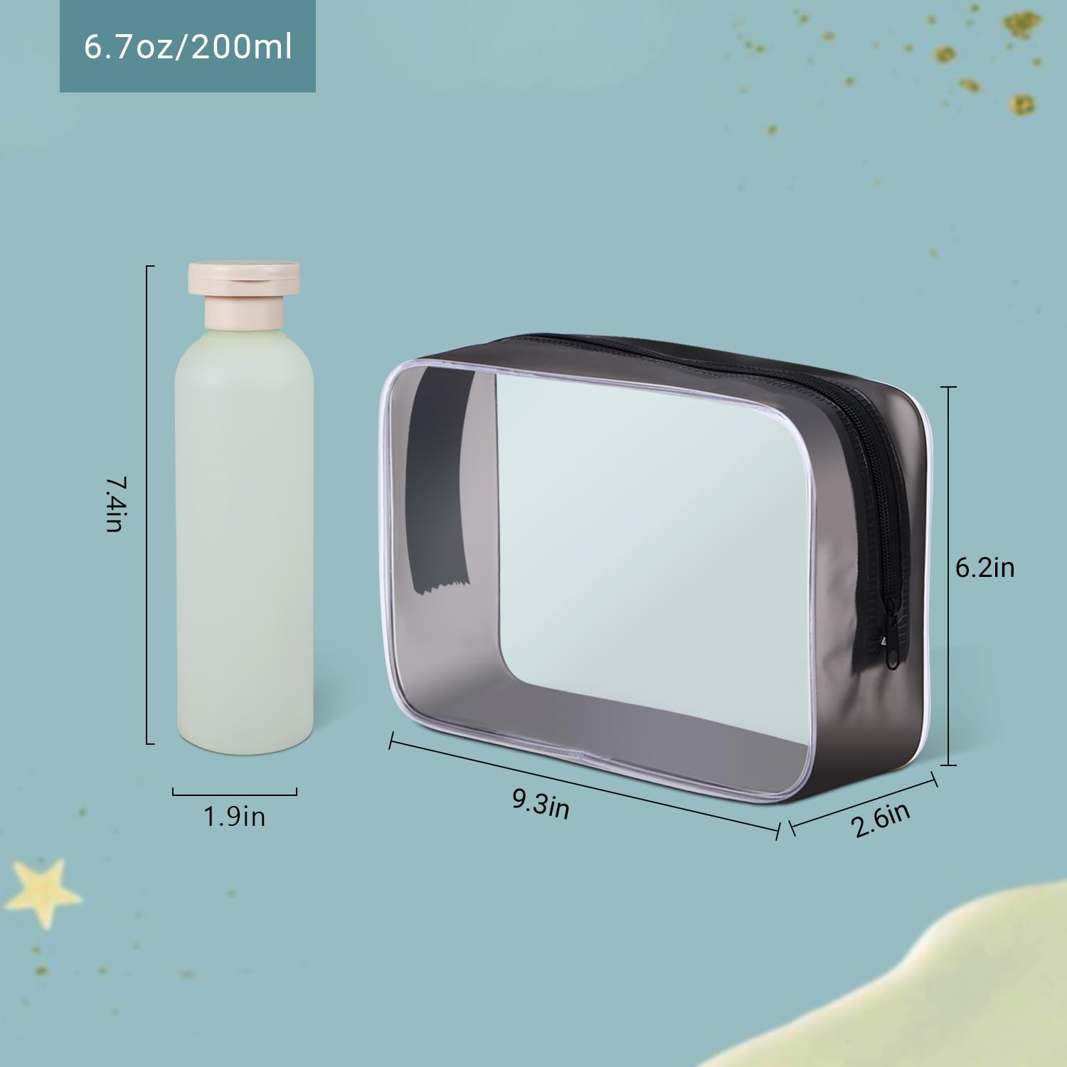 Asevat 6.7 Oz Plastic Shampoo And Conditioner Squeeze Bottles, Plastic Leak Proof Travel Bottles For Toiletries, Plastic Bottles