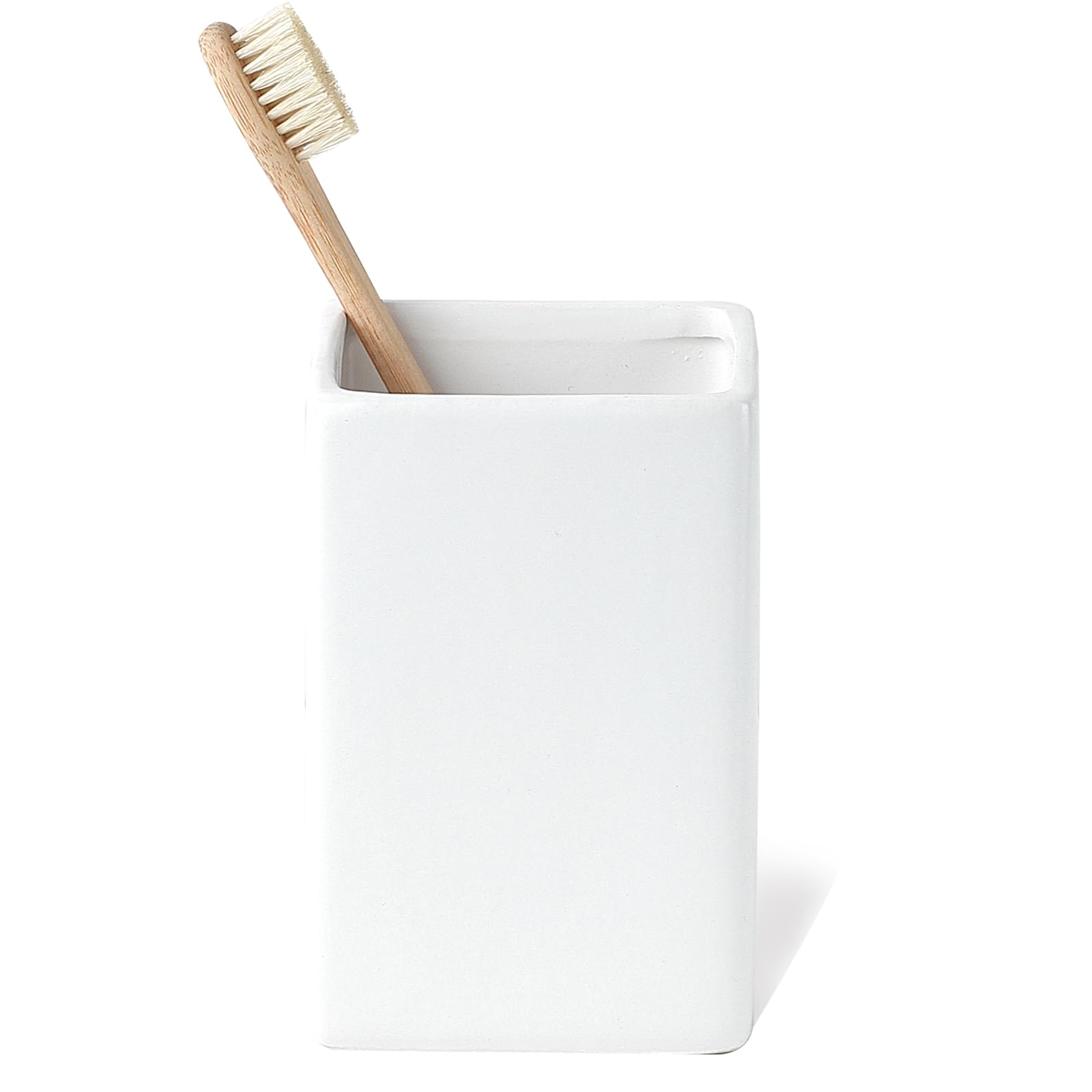 White Ceramic Toothbrush Holder - Square Bathroom Toothbrush Holder, Toothbrush Cup Holder Aesthetic Toothpaste Holder, Modern F