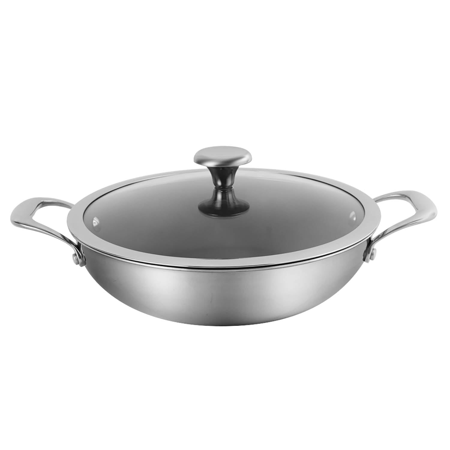 Corelle Duranano Kadhai 28Cm, TriPly Stainless Steel Kadhai, Zero Coating Non Stick Technology And Pfoa Free With Sturdy Handle