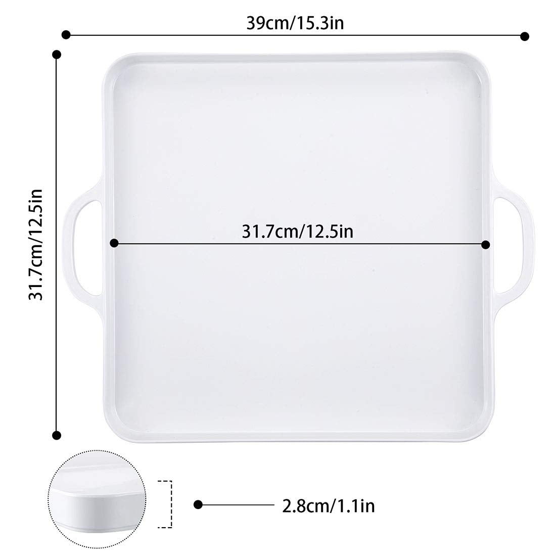 I Bkgoo Foodservice White Plastic Tray With Handle Set Of 2 Large Melamine Cube Serving Platters For Parties, Table, Kitchen Siz